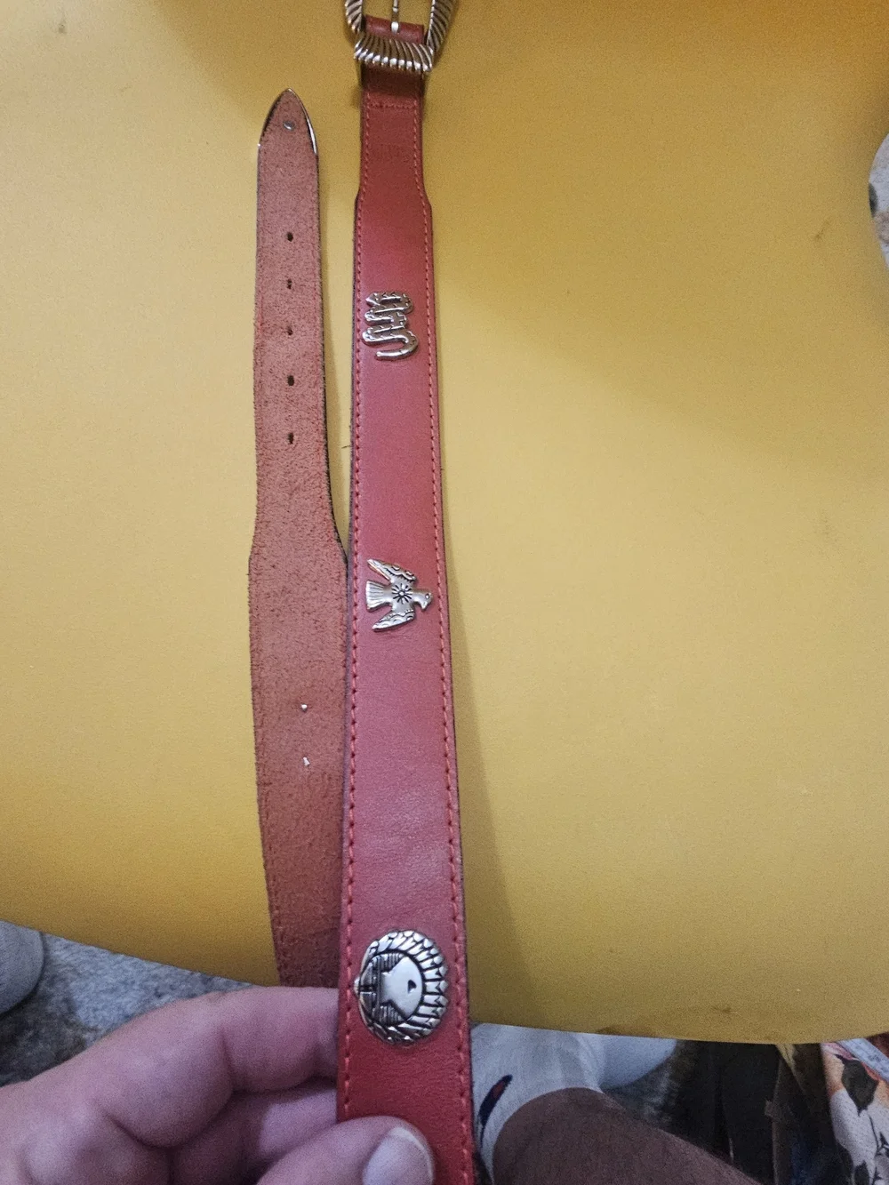 Vintage Levi's 1860 Full Grain Cowhide Red Western Concho Belt USA Made 30-34